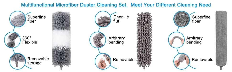 Microfiber Feather Duster (11pcs), Extendable Dusters for Cleaning with 100" Extension Pole, Washable Dusters, Reusable Bendable Dusters for Cleaning Ceiling Fan, High Ceiling, TV, Blinds, Cars - duster