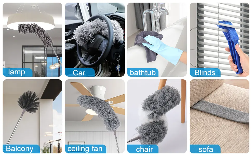 Microfiber Feather Duster (11pcs), Extendable Dusters for Cleaning with 100" Extension Pole, Washable Dusters, Reusable Bendable Dusters for Cleaning Ceiling Fan, High Ceiling, TV, Blinds, Cars - duster