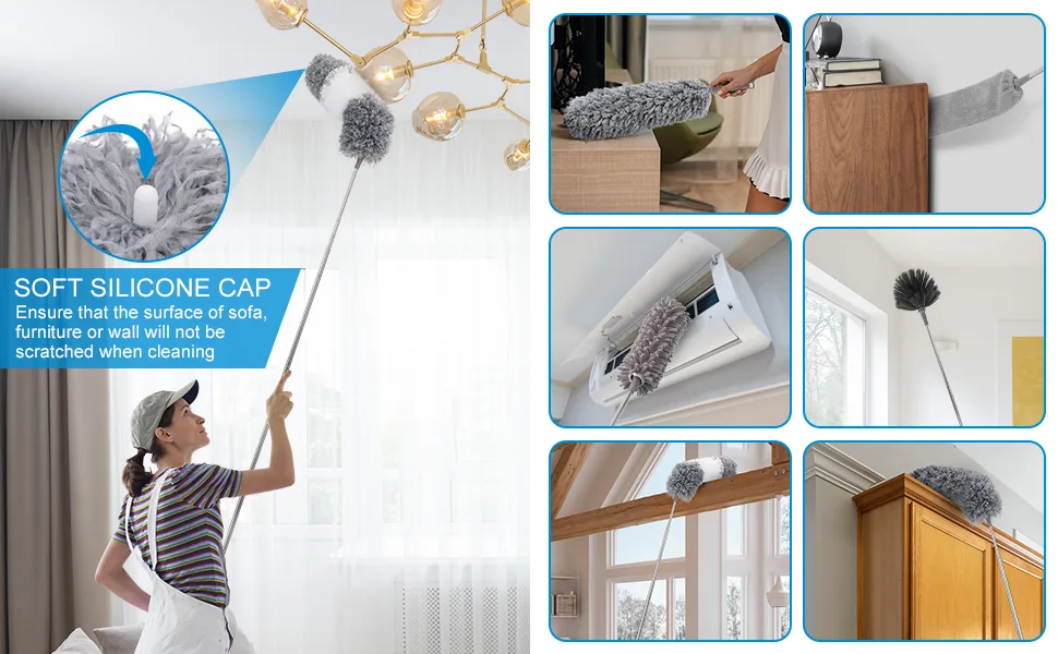 Microfiber Feather Duster (11pcs), Extendable Dusters for Cleaning with 100" Extension Pole, Washable Dusters, Reusable Bendable Dusters for Cleaning Ceiling Fan, High Ceiling, TV, Blinds, Cars - duster
