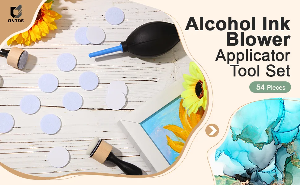 54 Pieces Alcohol Ink Blower Applicator Tool Set, Include Round Blending Tool Ranger Mini Blending Tool Air Blower Mini Ink Blower Felts Replacement Foams for Card Making Embossing Painting Rendering - product information 1