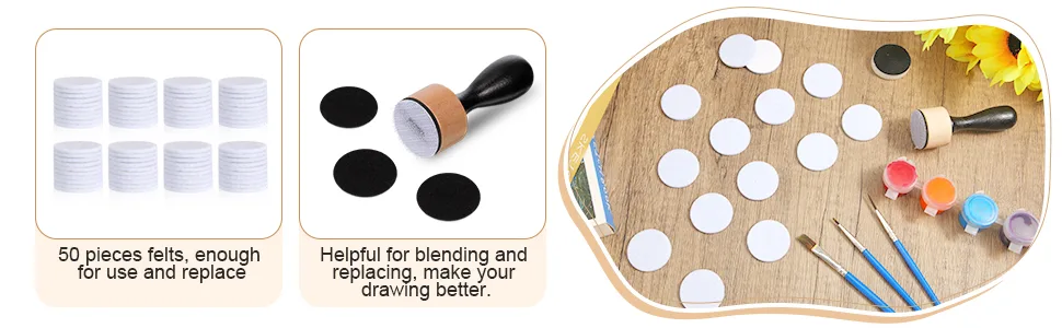 54 Pieces Alcohol Ink Blower Applicator Tool Set, Include Round Blending Tool Ranger Mini Blending Tool Air Blower Mini Ink Blower Felts Replacement Foams for Card Making Embossing Painting Rendering - product information 3