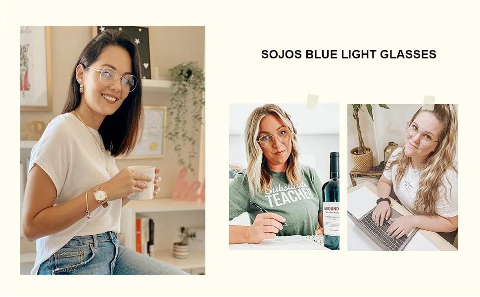 SOJOS Cat Eye Blue Light Blocking Glasses Hipster Metal Frame Women Eyeglasses She Young Beige Frame Anti-Blue Light Lens - SOJOS 2PACK Cat Eye Blue Light Glasses for Computer Eye Strain Women Cute Metal Frame Vintage