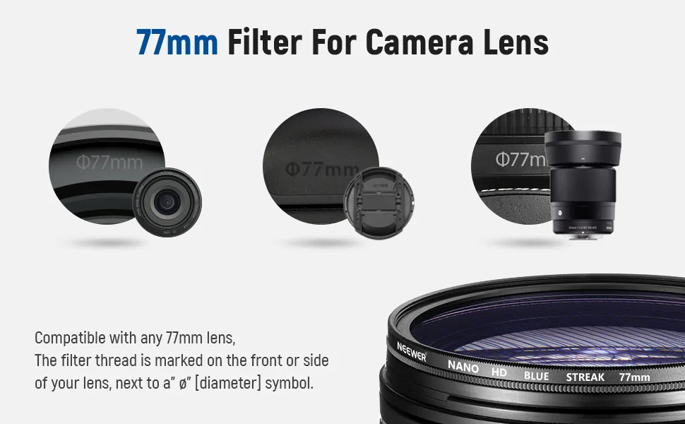 NEEWER 77mm Blue Streak Filter, HD Optical Glass 360 Rotatable Anamorphic Flare Special Effects Lens Filter, 28 Layer Multi Resistant Coated Aluminum Alloy Frame - product information 8