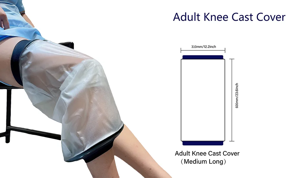 Knee Cast Cover for Shower Large Size Extended Version, Waterproof Shower Bandage and Cast Protector for Knee Replacement Surgery, Wound, Burns Watertight Protection Reusable (Large- 60cm Long) Large-60cm Long - Knee cast shower cover