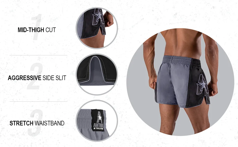Anthem Athletics Infinity Muay Thai Shorts, Kickboxing Shorts, Boxing Shorts, Men Women Black, Grey & Red G2 Medium - Anthem Athletics Infinity Muay Thai Shorts_5