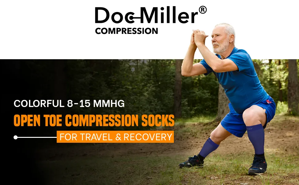 Doc Miller Open Toe Compression Socks for Women & Men 8-15 mmHg, 1 Pair, Support Shin Splints, Varicose Veins Recovery Skin Large - Open Toe Compression Socks Support Surgery Recovery women knee high Firm Graduated Sleeve