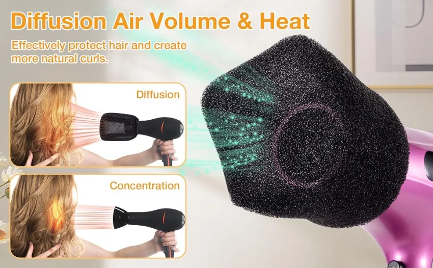 Noverlife 2PCS Hair Dryer Sock Diffuser Cover, Sponge Hair Dryer Diffuser Cover, Soft Hair Dryer Mitten Diffuser, Universal Hair Dryer Hot Sock Diffuser, Diffuser Sock with Elastic Band for Hair Dryer - P23368-A03