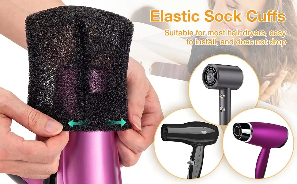 Noverlife 2PCS Hair Dryer Sock Diffuser Cover, Sponge Hair Dryer Diffuser Cover, Soft Hair Dryer Mitten Diffuser, Universal Hair Dryer Hot Sock Diffuser, Diffuser Sock with Elastic Band for Hair Dryer - P23368-A07