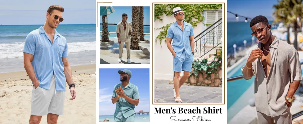 COOFANDY Men's Casual Button Down Shirts Short Sleeve Regular Fit Fashion Camp Beach Shirts Tops Lake Blue X-Large - COOFANDY MEN