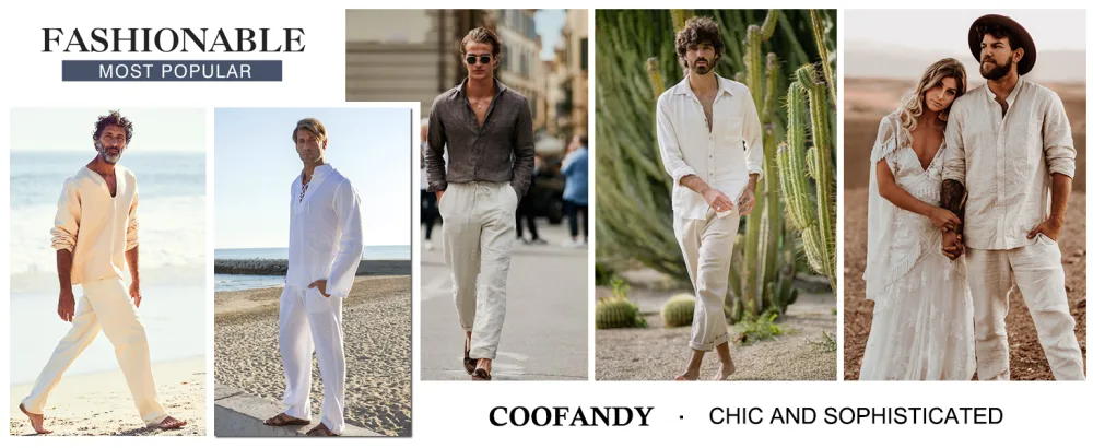 COOFANDY Mens Linen Loose Casual Lightweight Elastic Waist Yoga Beach Pants Small A- White - COOFANDY Men