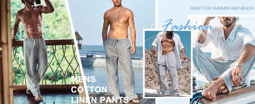 COOFANDY Mens Linen Loose Casual Lightweight Elastic Waist Yoga Beach Pants Small A- White - COOFANDY Men
