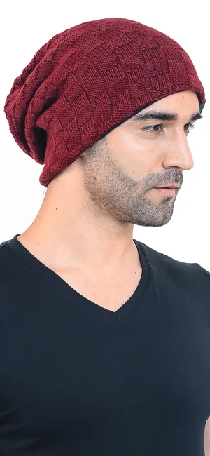 Men Oversize Skull Slouch Beanie Large Skullcap Knit Hat Claret - product information 8