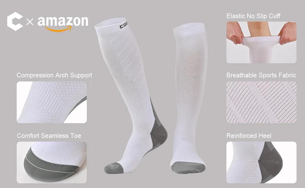COOPLUS Compression Socks for Women Men 20-30 mmhg Circulation Support Knee High Socks for Nurse Running Athletic 3 Pairs-black Multicolor Large-X-Large - knee high compression socks for women men