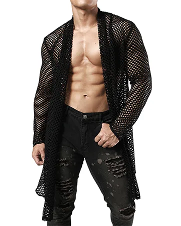 JOGAL Men's Mesh Fishnet See Through Pants Stretchy Muscle Leggings Armygreen Medium - jogal
