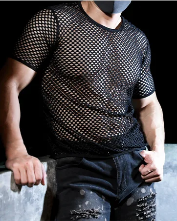 JOGAL Men's Mesh Fishnet See Through Pants Stretchy Muscle Leggings Armygreen Medium - jogal