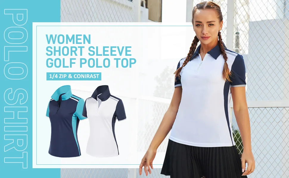 JACK SMITH Womens Short Sleeve Golf Shirts Dry Fit Moisture Wicking Polo Shirts Navy + Blue Large - product information 12