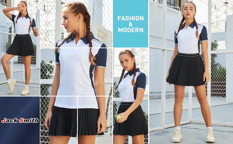 JACK SMITH Womens Short Sleeve Golf Shirts Dry Fit Moisture Wicking Polo Shirts Navy + Blue Large - product information 14