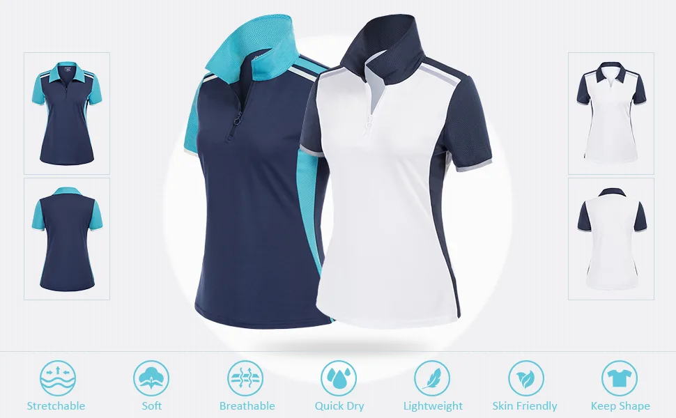JACK SMITH Womens Short Sleeve Golf Shirts Dry Fit Moisture Wicking Polo Shirts Navy + Blue Large - product information 18