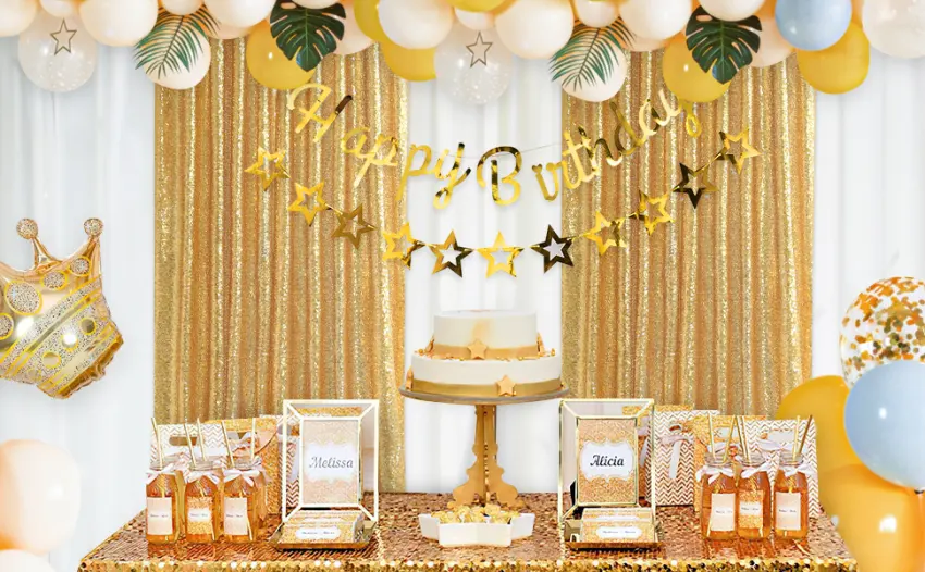 Gold Sequin Backdrop Curtain Panels Stage 2 Pieces 2FTx8FT Wedding Party Background Drapes 2 pcs-2ftx8ft Gold - gold backdrop