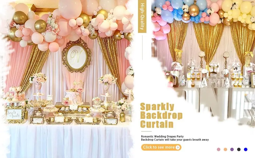 Gold Sequin Backdrop Curtain Panels Stage 2 Pieces 2FTx8FT Wedding Party Background Drapes 2 pcs-2ftx8ft Gold - gold sequin backdrop