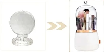 DEEIF Makeup Brush Holder Organizer with Lid 360 Rotating Dustproof Makeup Brushes Organizer for Vanity (Pearl White) - white knob