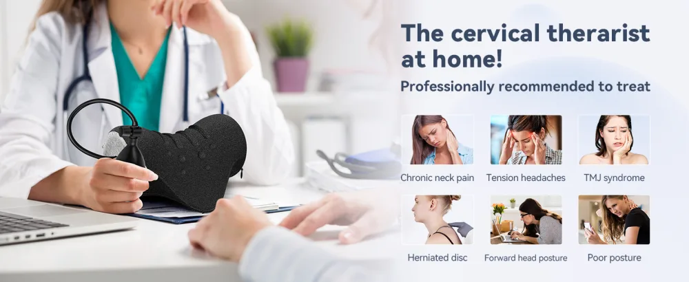 Neck Stretcher with Height Adjustable,Neck and Shoulder Relaxer Portable Cervical Traction Device Neck Posture Corrector Chiropractic Pillow for TMJ Pain Relief and Cervical Spine Alignment-Grey - Neck Stretcher Neck Cloud Cervical Nack Traction Device