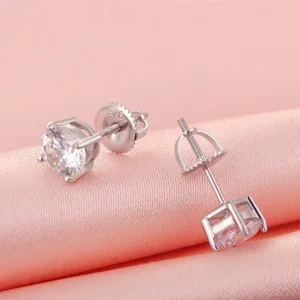 4-Pairs Screw Earring Backs,18K Gold Plated Sterling Silver Screw on Earring Backs Replacements for Diamond Earring Studs, Hypoallergenic Secure ScrewBacks for Threaded Post .032" White Gold 4 Pairs - screw earring backs