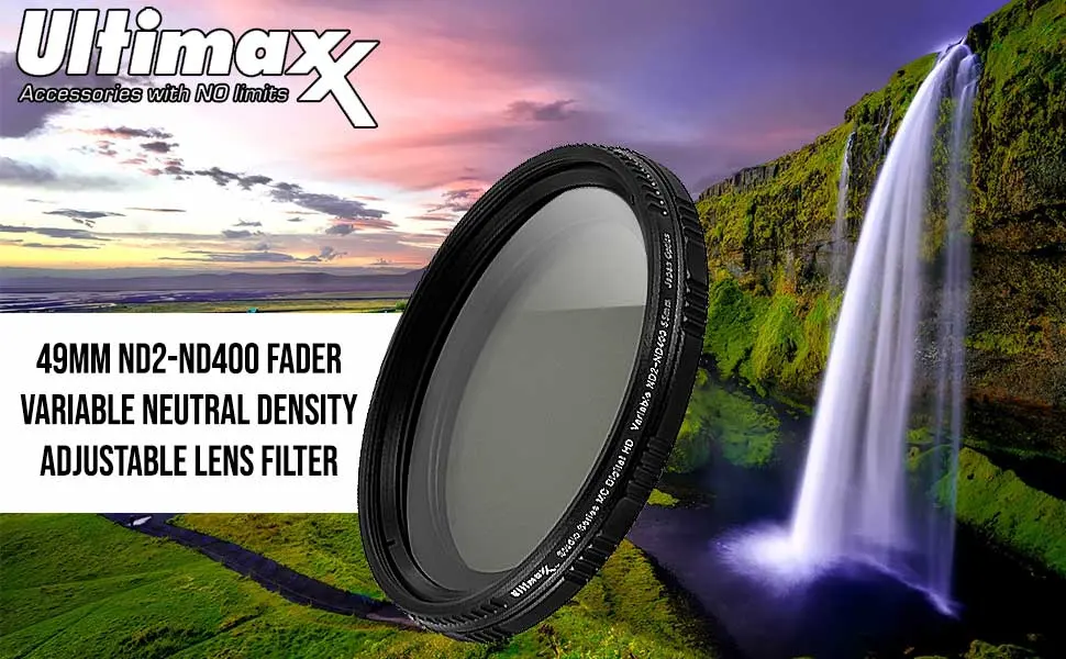 49mm ND Filter Ultimaxx 49mm ND2-ND400 Fader Variable Neutral Density Adjustable Lens Filter Dynamic ND Filter Optical Glass - Ultimaxx 49MM VARIABLE NEUTRAL DENSITY FILTER ND2-ND400