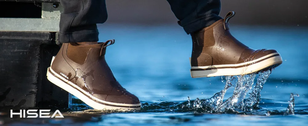 HISEA Men's Deck Boots Saltwater Fishing Booties Waterproof Ankle Rain Boots High Traction 11 Grey - ankle rain boots men