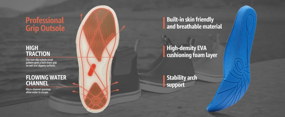 HISEA Men's Deck Boots Saltwater Fishing Booties Waterproof Ankle Rain Boots High Traction 11 Grey - deck boots