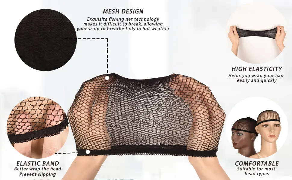 Wig Caps,Smilco 10 Pieces Mesh Wig Cap Net,Weaving Hair Net,Fishnet Wig Cap For Women(Black) - product information 3