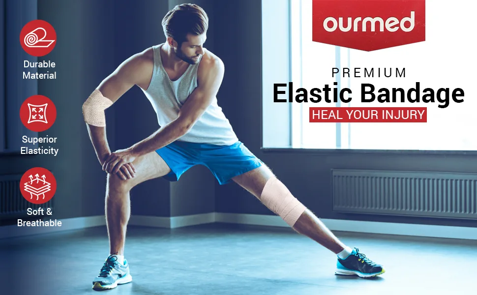 Premium Elastic Bandage Wrap with Self-Closures - Ourmed 3 Size (6''/3''/2) Cotton Latex Free Compression Bandage Wrap, Washable & Reusable - ourmed premium bandage