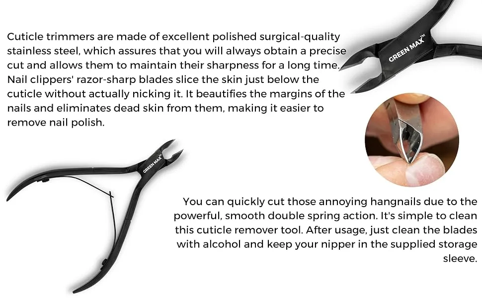 Green Max Cuticle Nippers-Nail Clippers-Sharp Cuticle Cutters -Professional Stainless Steel Cuticle Remover Pedicure Manicure-Anti Rust & Washable Trimmers (Black) - Cuticle Nippers Black