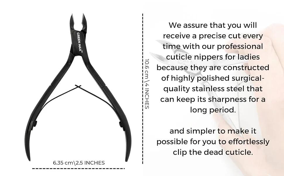 Green Max Cuticle Nippers-Nail Clippers-Sharp Cuticle Cutters -Professional Stainless Steel Cuticle Remover Pedicure Manicure-Anti Rust & Washable Trimmers (Black) - Cuticle Nippers Black