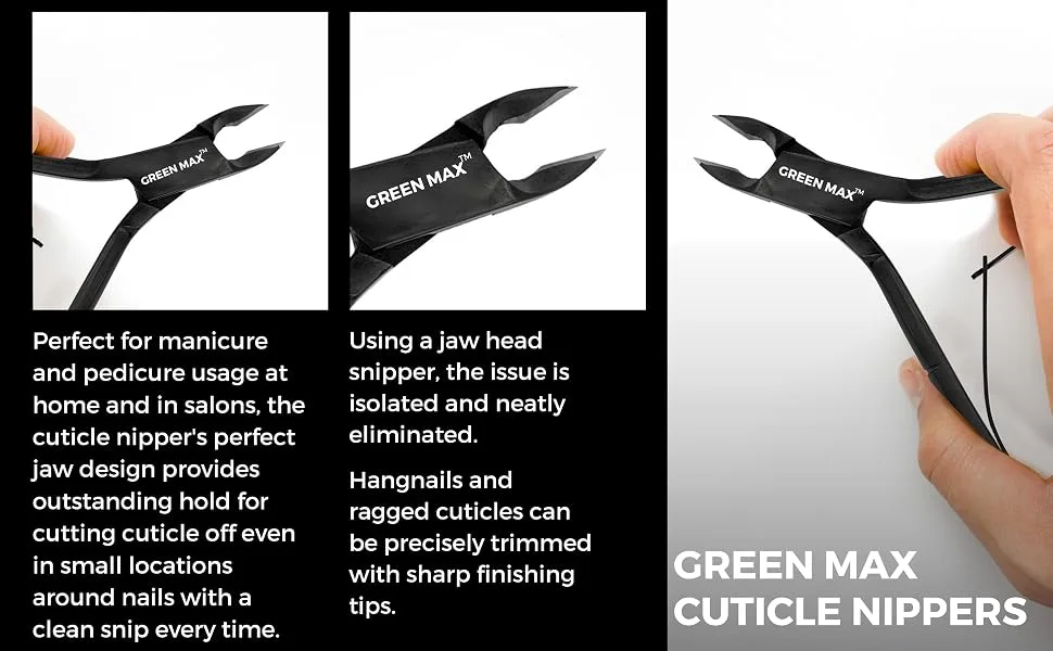 Green Max Cuticle Nippers-Nail Clippers-Sharp Cuticle Cutters -Professional Stainless Steel Cuticle Remover Pedicure Manicure-Anti Rust & Washable Trimmers (Black) - Cuticle Nippers professional