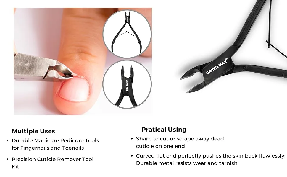 Green Max Cuticle Nippers-Nail Clippers-Sharp Cuticle Cutters -Professional Stainless Steel Cuticle Remover Pedicure Manicure-Anti Rust & Washable Trimmers (Black) - Professional cuticle clippers