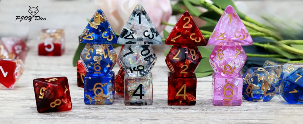 PJOY Clear Rainbow DND Dice Set 7PCS D&D Dice Iridescent Mylar Filled Resin Polyhedral RPG Game Dungeons and Dragons Gifts Clear Mylar - dnd dice