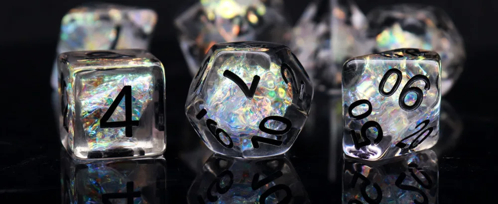 PJOY Clear Rainbow DND Dice Set 7PCS D&D Dice Iridescent Mylar Filled Resin Polyhedral RPG Game Dungeons and Dragons Gifts Clear Mylar - dnd dice