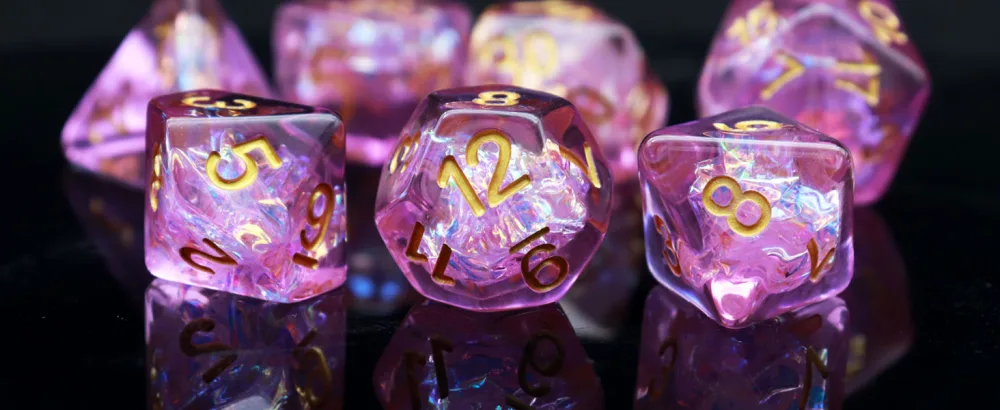 PJOY Clear Rainbow DND Dice Set 7PCS D&D Dice Iridescent Mylar Filled Resin Polyhedral RPG Game Dungeons and Dragons Gifts Clear Mylar - dnd dice