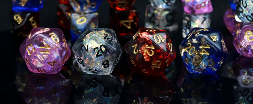 PJOY Clear Rainbow DND Dice Set 7PCS D&D Dice Iridescent Mylar Filled Resin Polyhedral RPG Game Dungeons and Dragons Gifts Clear Mylar - dnd dice