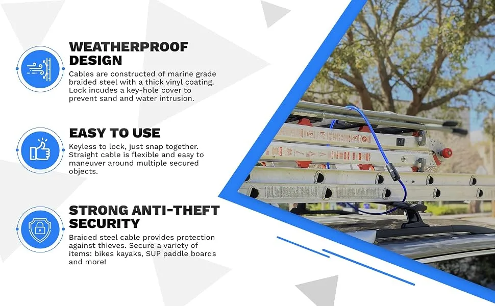 DocksLocks Anti-Theft Weatherproof Straight Security Cable with Key Lock for Kayaks, Bicycles, Paddleboards, Equipment and More 5ft - DocksLocks 350 Banner 2