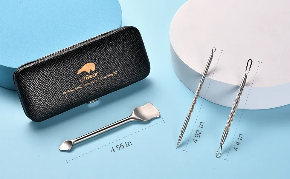 LitBear Pore Prep Tool, Blackhead Remover Pimple Popper Tool Kit, Stainless Steel Blackhead Extractions Tool for Acne, Whitehead Popping, Blemish, Comedone - pimple