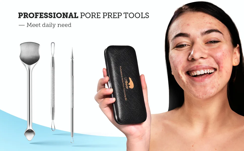 LitBear Pore Prep Tool, Blackhead Remover Pimple Popper Tool Kit, Stainless Steel Blackhead Extractions Tool for Acne, Whitehead Popping, Blemish, Comedone - Pore prep tools