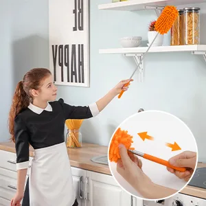 Microfiber Duster for Cleaning, DELUX Feather Duster Extendable Duster with Extra Long Pole, 2pcs Replaceable Brush Head, Washable Dusters for Cleaning Office, Car, Window, Furniture, Ceiling Fan Orange - duster