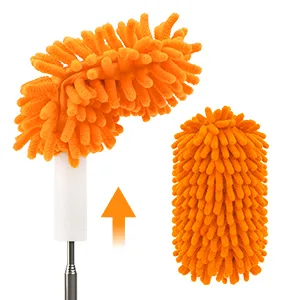 Microfiber Duster for Cleaning, DELUX Feather Duster Extendable Duster with Extra Long Pole, 2pcs Replaceable Brush Head, Washable Dusters for Cleaning Office, Car, Window, Furniture, Ceiling Fan Orange - duster