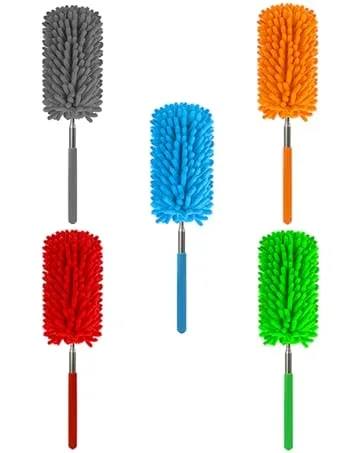 Microfiber Duster for Cleaning, DELUX Feather Duster Extendable Duster with Extra Long Pole, 2pcs Replaceable Brush Head, Washable Dusters for Cleaning Office, Car, Window, Furniture, Ceiling Fan Orange - duster