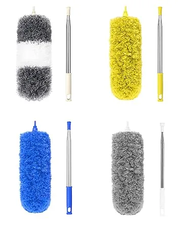 Microfiber Duster for Cleaning, DELUX Feather Duster Extendable Duster with Extra Long Pole, 2pcs Replaceable Brush Head, Washable Dusters for Cleaning Office, Car, Window, Furniture, Ceiling Fan Orange - duster