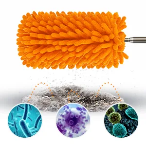 Microfiber Duster for Cleaning, DELUX Feather Duster Extendable Duster with Extra Long Pole, 2pcs Replaceable Brush Head, Washable Dusters for Cleaning Office, Car, Window, Furniture, Ceiling Fan Orange - Microfiber Duster