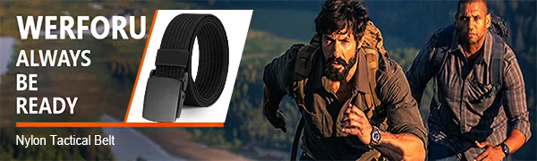 WERFORU Men's Nylon Belt, Military Tactical Belts Breathable Webbing Canvas Belt with Metal Buckle A-black Fit Pants Size below 40" - 0012