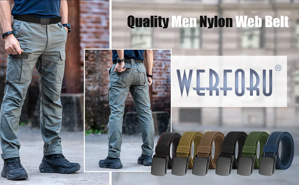 WERFORU Men's Nylon Belt, Military Tactical Belts Breathable Webbing Canvas Belt with Metal Buckle A-black Fit Pants Size below 40" - product information 2